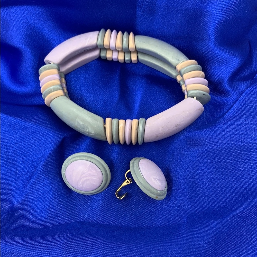 Pastel Bracelet and Clip On Earring Set